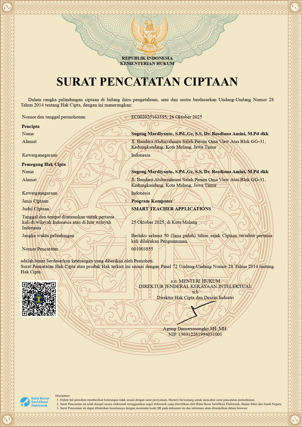 Sertifikat HAKI - SMART TEACHER APPS